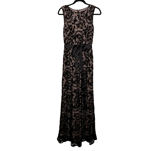 Adrianna Papell Blk Lace Nude Lining Sleeveless Column Evening Gown Fits Like 4 - Picture 2 of 15